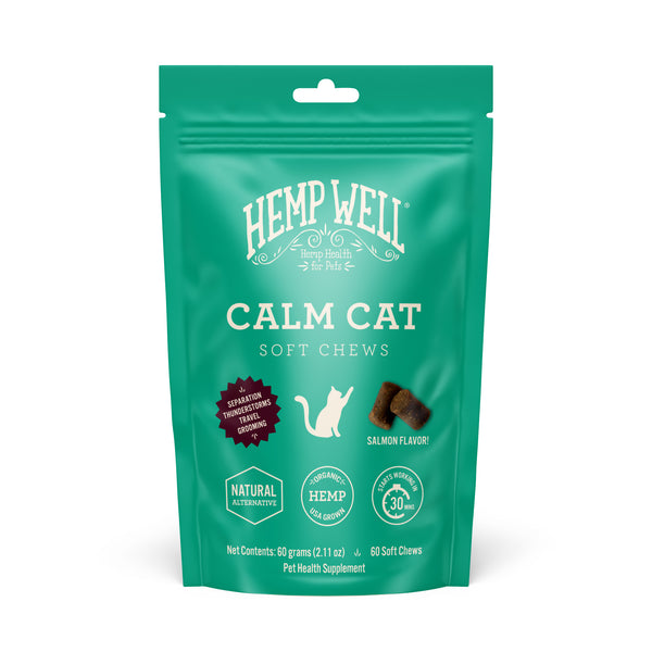 Calm Cat Soft Chews, hemp and herbal formula to ease feline anxiety and promote a peaceful home.