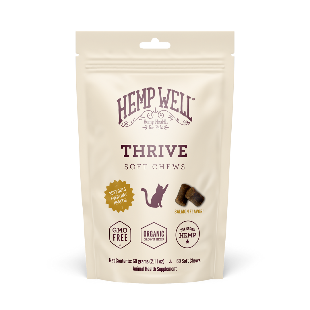 Thrive Cat Soft Chews - Organic, USA Grown - Hemp Well® tag4 organic over 1,000,000 pets love Hemp Well