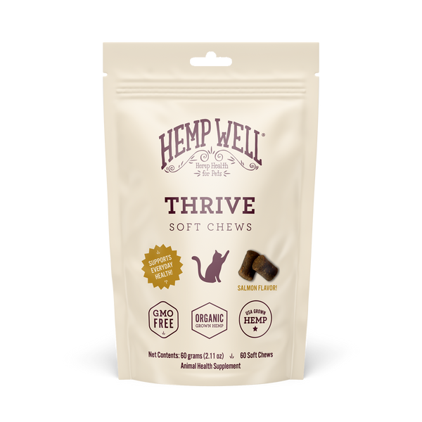 Thrive Cat Soft Chews - Organic, USA Grown - Hemp Well® tag4 organic over 1,000,000 pets love Hemp Well