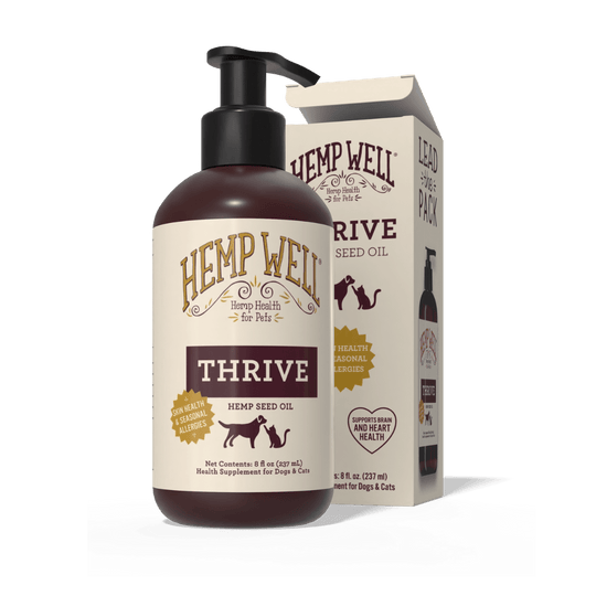 Organic USA Grown Thrive Oil for Dogs & Cats - Hemp Well anxiety reduction broad spectrum cat tag4 organic over 1,000,000 pets love Hemp Well