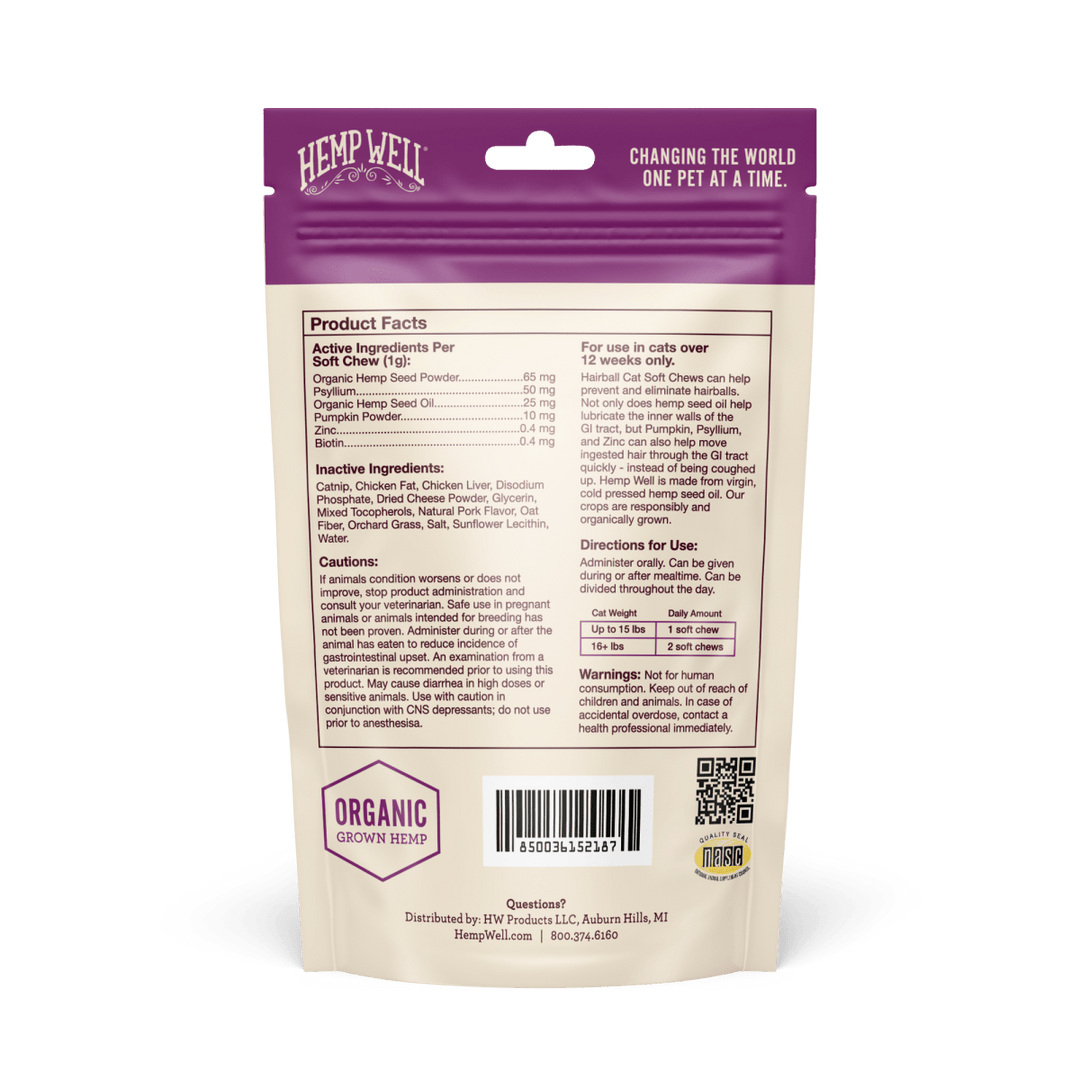 Cat Hairball Soft Chews - Hemp Well calm calming cat