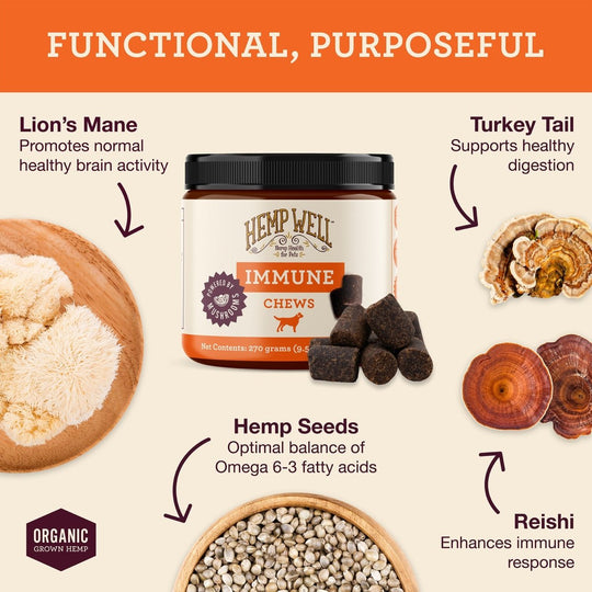 Immune Support Dog Soft Chews - Hemp Well calm dog dog immunity