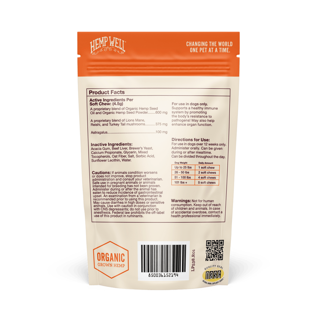 Immune Support Dog Soft Chews - Hemp Well calm dog dog immunity