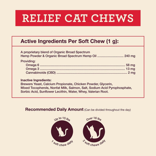Relief (CBD) Cat Soft Chews - Hemp Well anxiety best CBD cat products calming