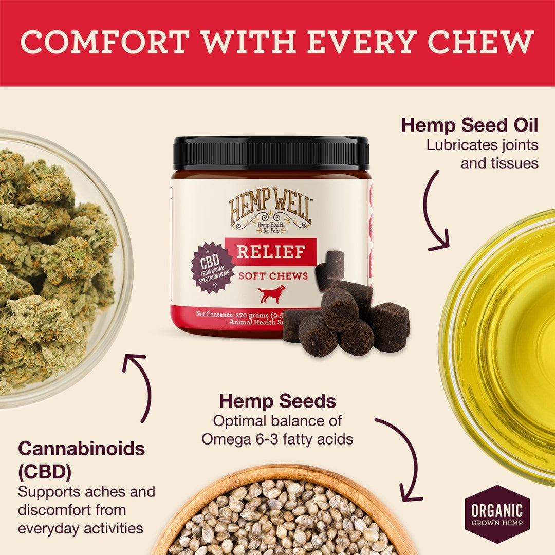 Relief (CBD) Dog Soft Chews - Hemp Well calm CBD oil for dogs dog