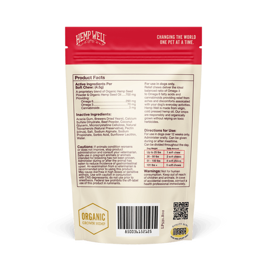 Relief (CBD) Dog Soft Chews - Hemp Well calm CBD oil for dogs dog
